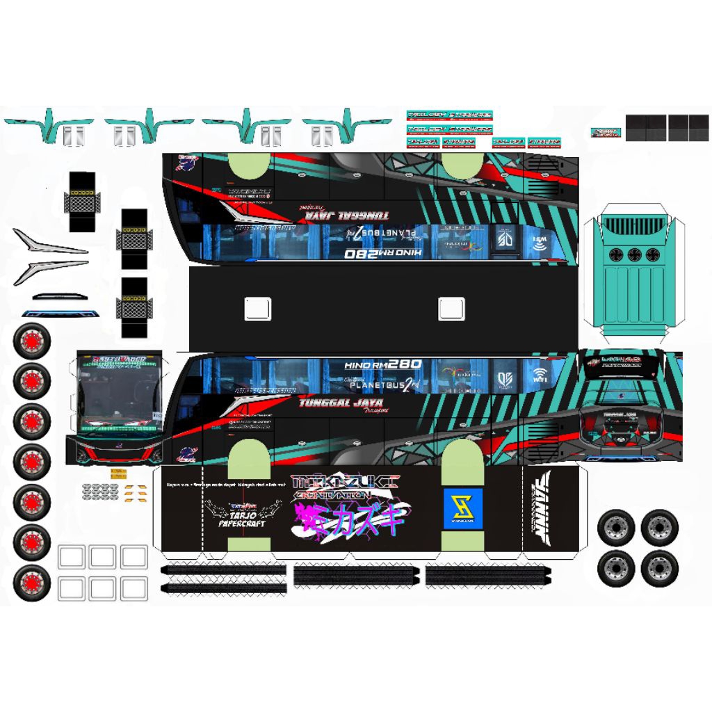 lembaran papercraft bus tunggal jaya Takumi Black pink kyloren jedha skala 50 laminasi non laminasi