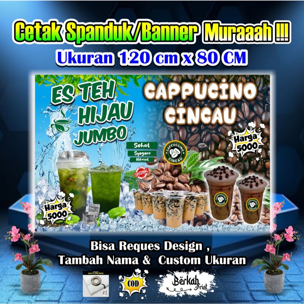 Spanduk Banner Es Teh Hijau & Cappucino Cincau Ukuran 120 cm x 80 cm