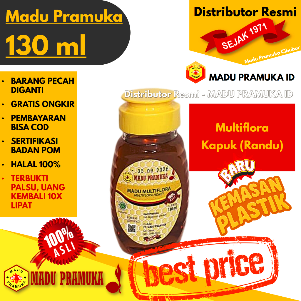 

MADU PRAMUKA 130 ML - Multiflora, Kapuk (Randu) - Kemasan Plastik - Asli Original Alami Murni Murah - Resmi Official Store Star Seller
