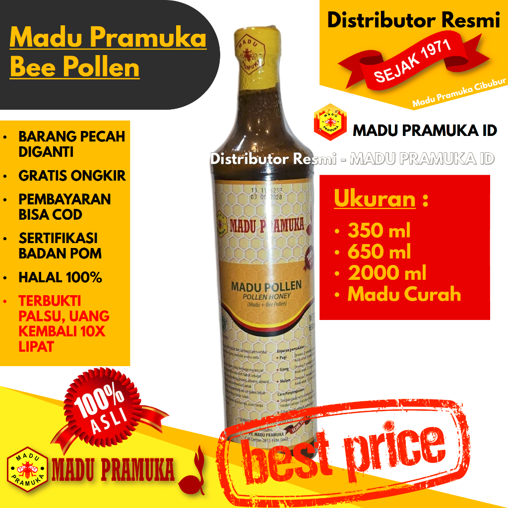 

Madu Pramuka BEE POLLEN 350 ML 650 ML 2000 ML 2 L Liter Curah - Asli Original Alami Murni Murah - Resmi Official Store Star Seller
