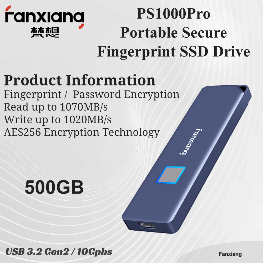 Fanxiang Portable Storage USB 3.2 10Gbps Secure Fingerprint SSD External Drive - PS1000Pro 500GB