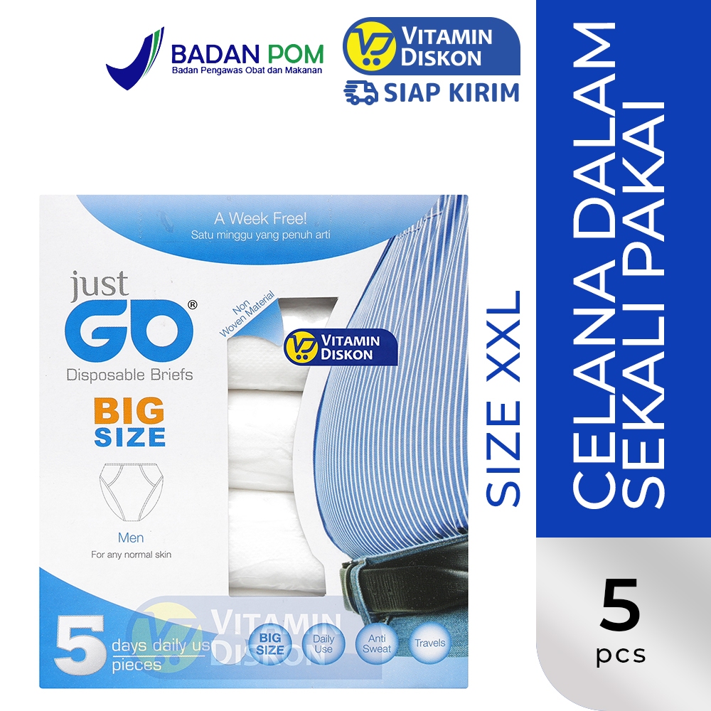 JUST GO DISPOSABLE UNDERWEAR MEN 5 PACK | Celana Dalam Sekali Pakai, Travel Friendly, Tidak Mudah Ro
