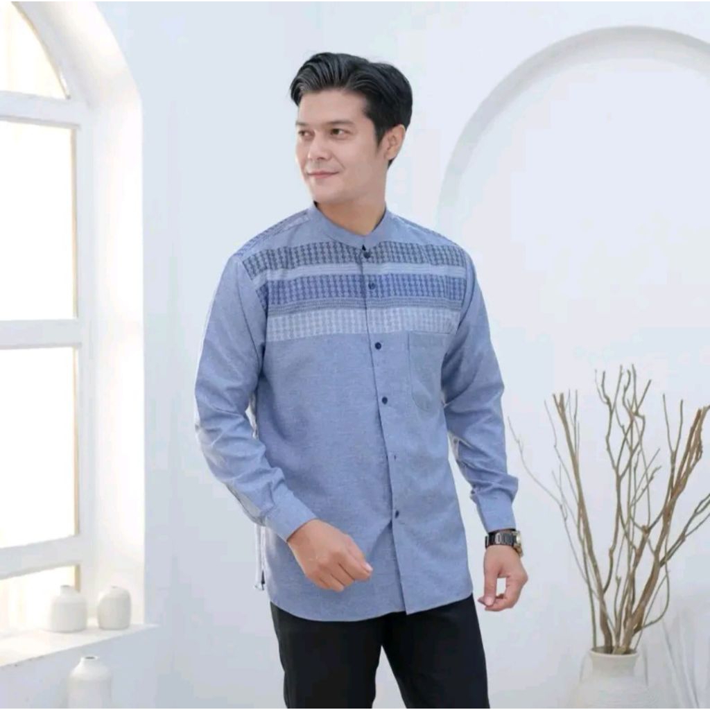 Baju Koko Pria Lengan Pendek New Sultan Motif kain katun madina ori