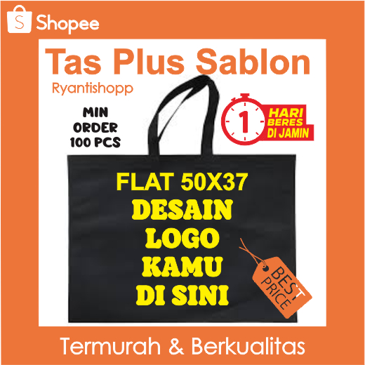 

Tas Spunbond Goodiebag Sablon Custom – Selesai 1 Hari! Model Tali flat tanpa lipatan UK 50x37cm gramasi 75