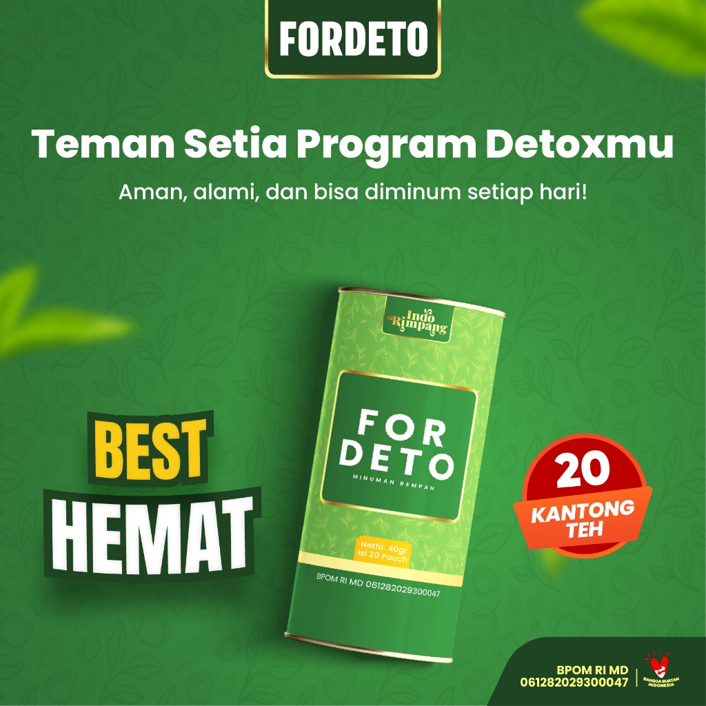 

Fordeto Detox Tea - Bantu Bersihkan Racun & Cegah Perut Buncit For Deto Dengan Teh Mengkudu, Kunyit & Temulawak - Detox Usus - Bantu Lancarkan Pencernaan Sembelit Deto Green