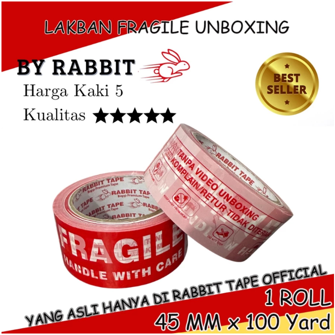 

Lakban Unboxing Fragile Mix Rabbit Tape 45mm x 100 yard / Kualitas Ok