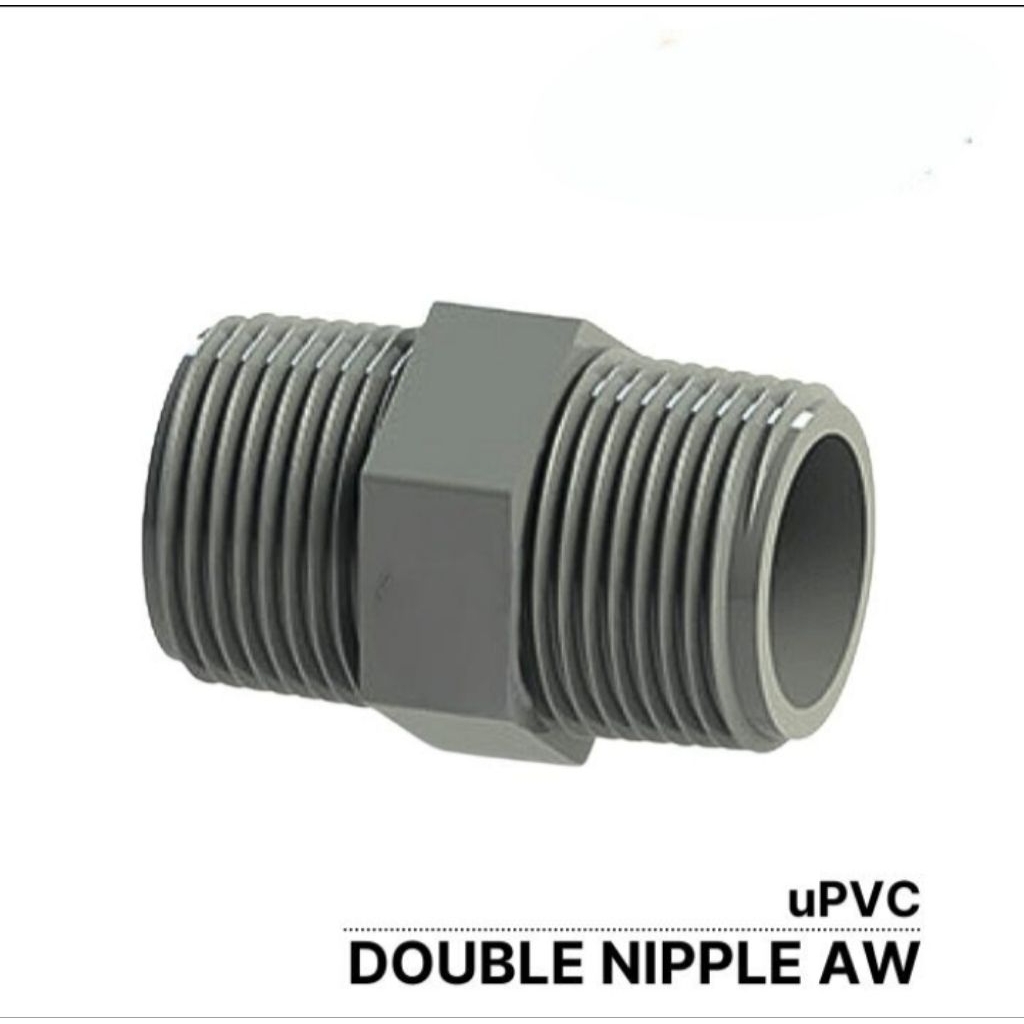 Double Nipple PVC AW 1 inch Nipple Drat Luar PVC AW 1" Dobel Nipel PVC JIS 1 inch Nipel Drat Luar Pi