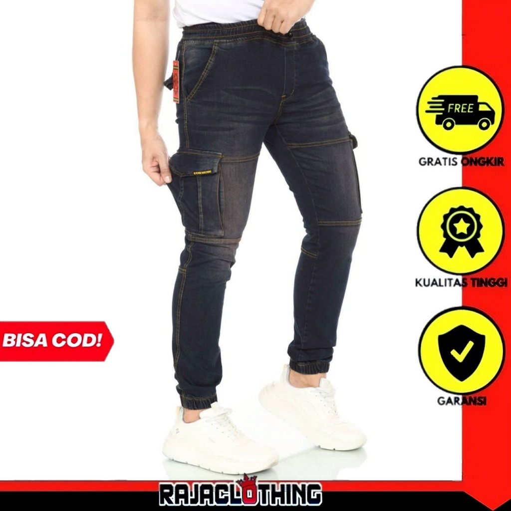 RCL - Jeans Biker Denim Cargo Pants Panjang Pria Bahan Melar Premium Terbaru