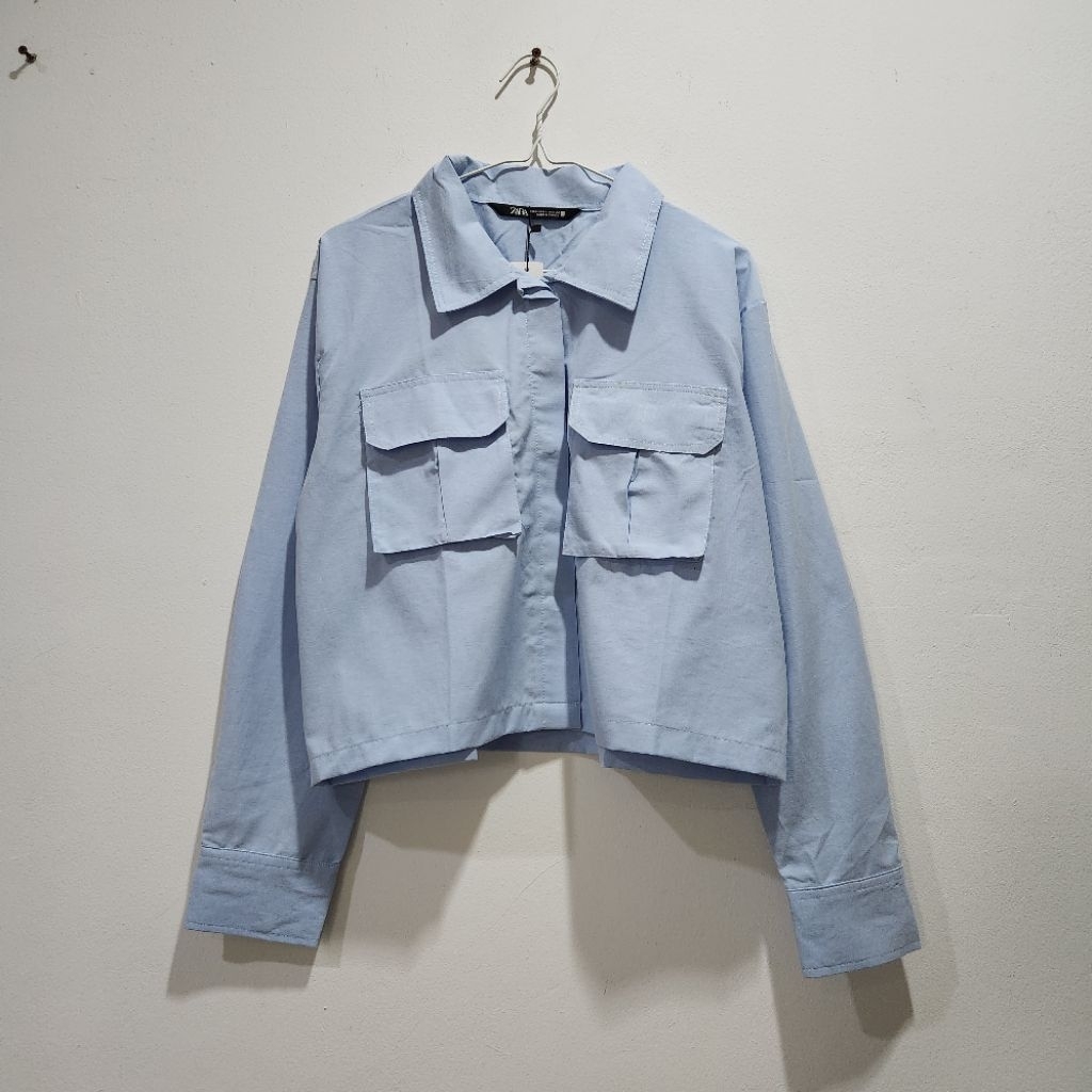 KEMEJA CROP POLOS KEMEJA BIRU MUDA KEMEJA KOREAN STYLE