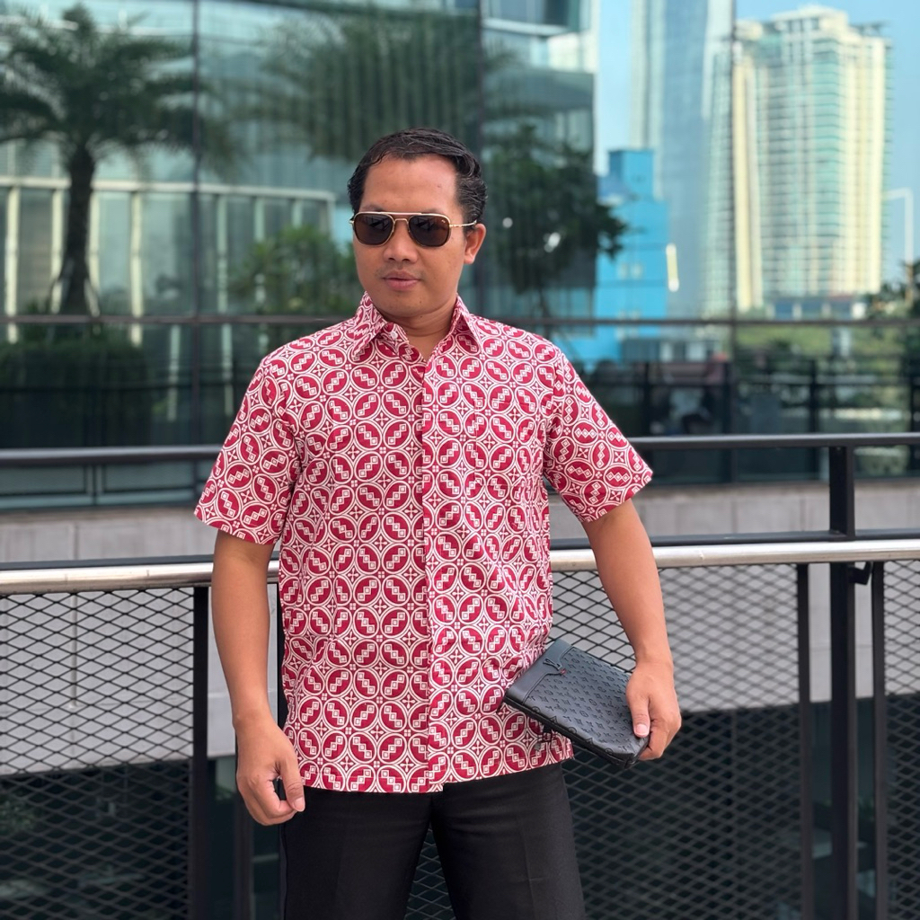 Hem batik pria 821 PUTIH bahan katun lengan pendek