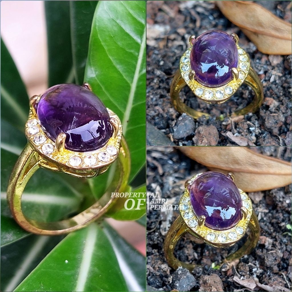 Cincin batu akik kecubung asli Cincin wanita Cincin xuping Batu akik kecubung asli natural amethyst 