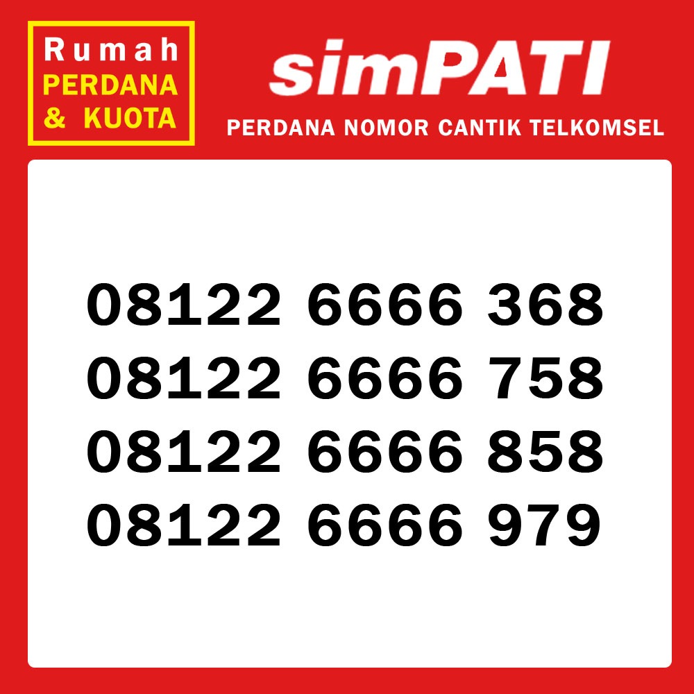 Perdana nomor cantik Telkomsel Simpati kuartet 08122 6666 xxx 3