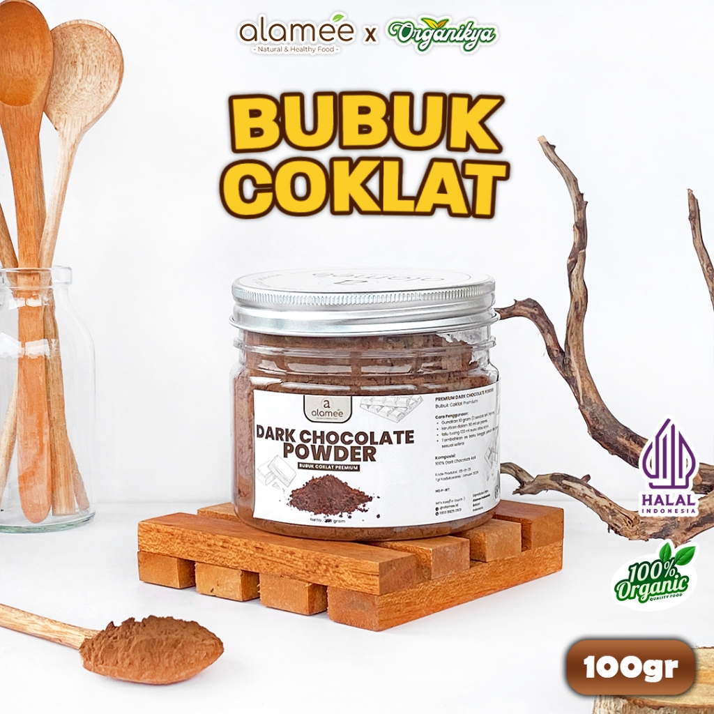 

ALAMEE Dark Chocolate Powder PREMIUM Minuman Bubuk Coklat Gluten Free Dark Cocoa Tanpa Gula 100gr