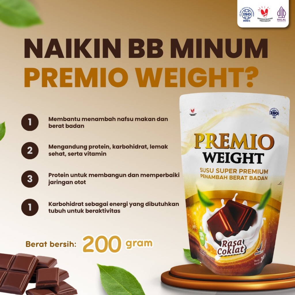 

Premio Weight Gain Susu Berat Badan Rasa Coklat 200Gram