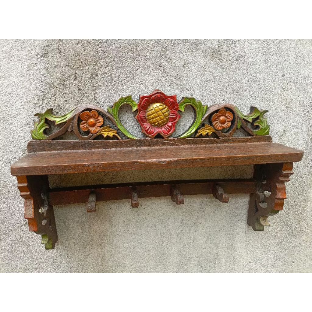 kapstok kayu jati ukir antik jadul vintage