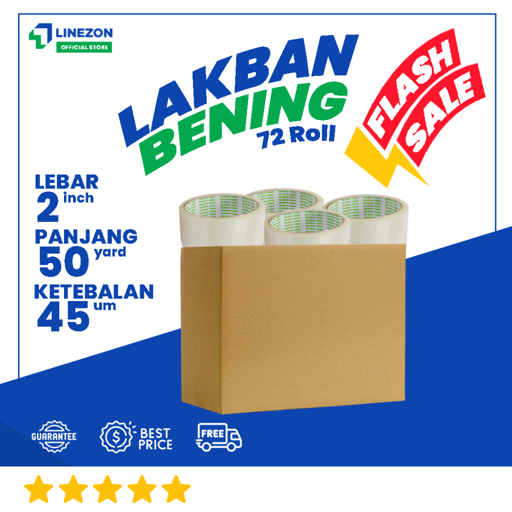 

1 DUS Lakban Bening FLASH SALE 50 Yard 2 Inch / ONLINE TAPE OPP 72 Roll KUAT / Lakban clear Termurah
