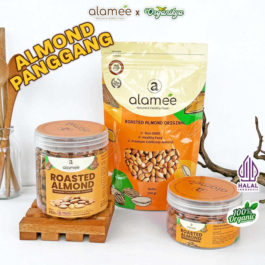 

ALAMEE Kacang Almond Almon Kupas Panggang Roast Roasted California Oven Siap Makan organikya
