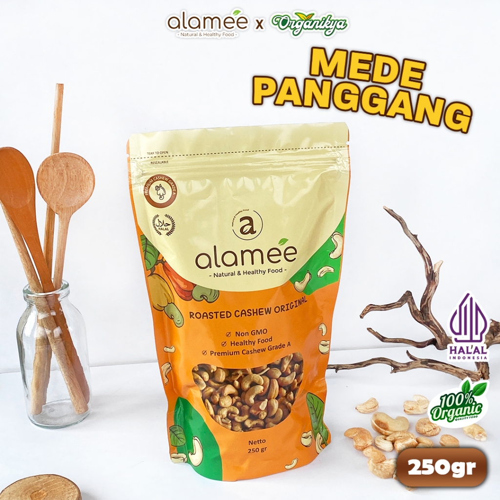 

ALAMEE Kacang Mede Mete Mente Cashew Panggang Roasted Oven Original Matang Siap Makan 250G organikya