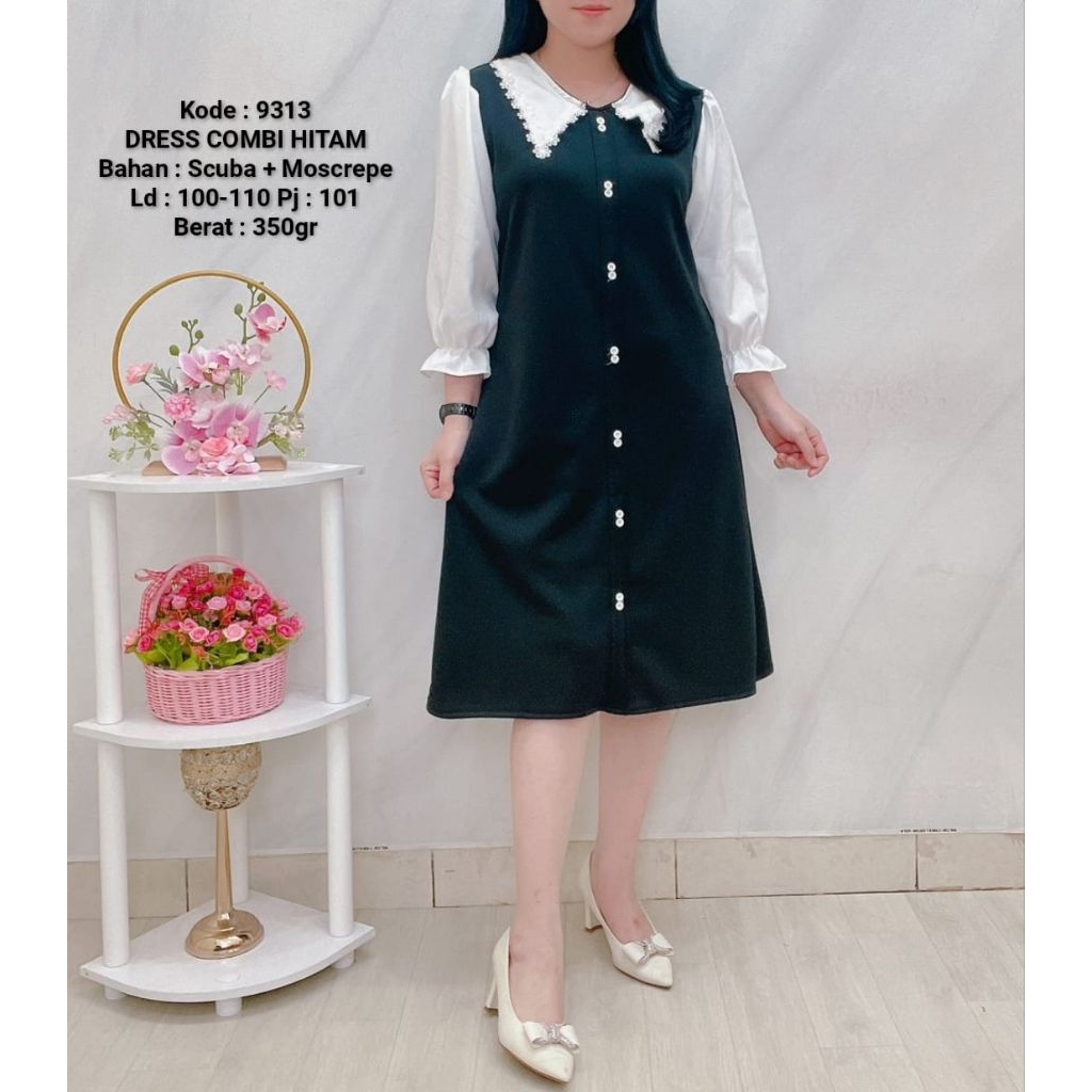Dress 9313 Lengan panjang Mat : Scuba Import & moscrepe