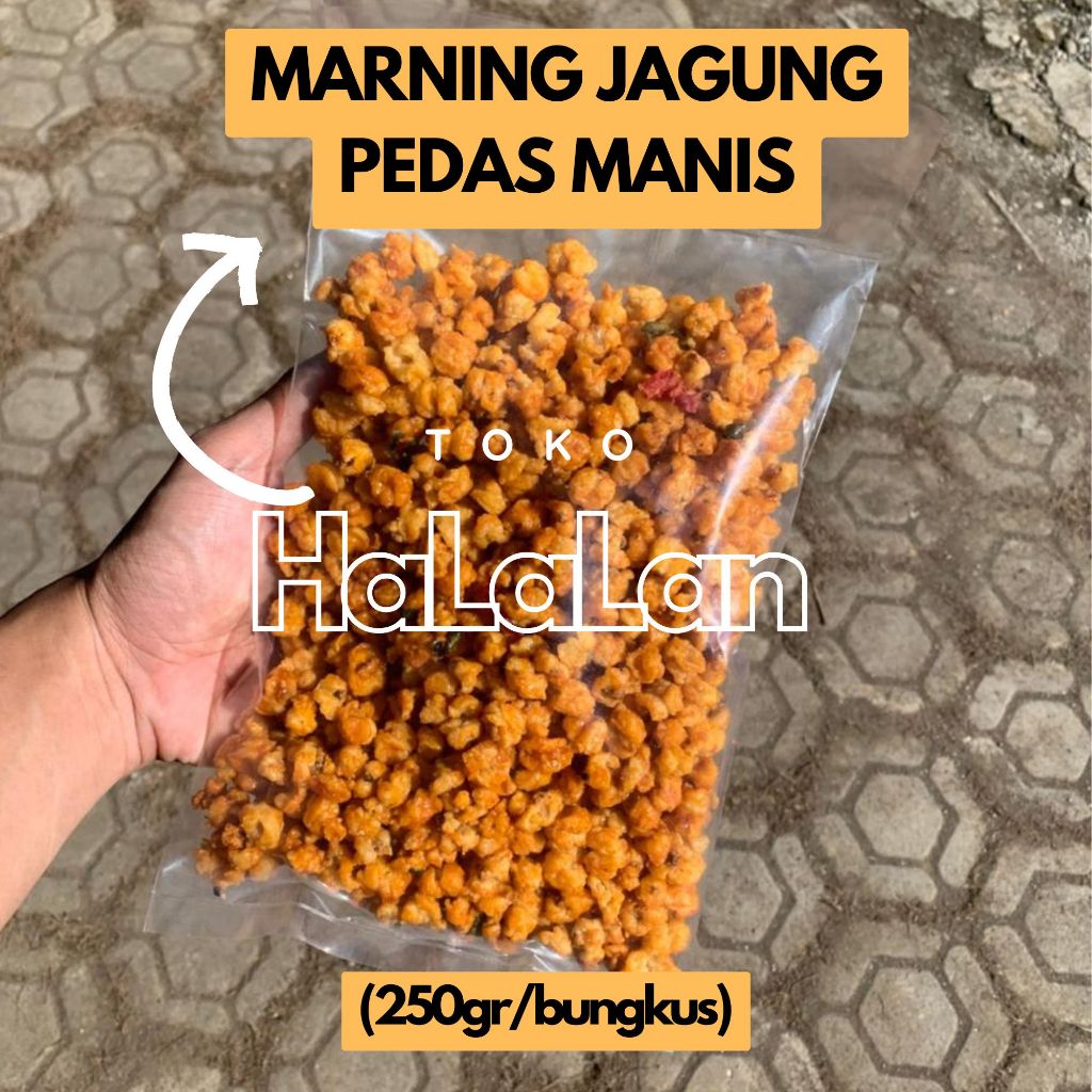 

Marning Jagung PEDAS MANIS Premium Gurih Renyah Mekar khas Cilacap Rasa PEDAS MANIS