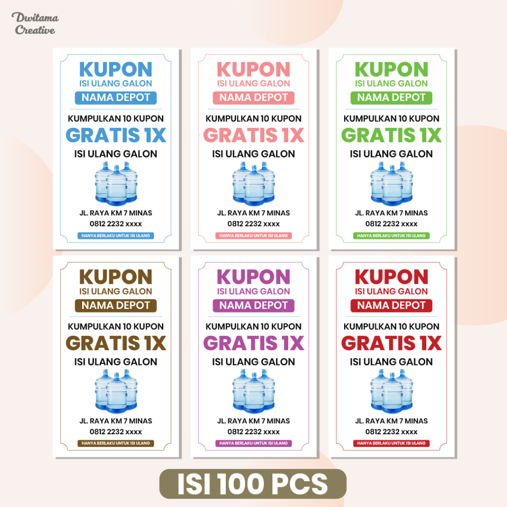 

(100 pcs) Kupon Isi Ulang Galon - Custom Nama Depot