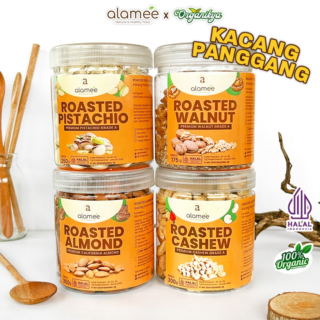 

Kacang Almond Almon Mede Walnut Pistachio Kupas Panggang Roast Roasted TOPLES Siap Makan organikya
