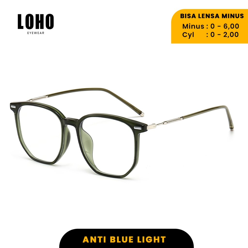 LOHO Kacamata Anti Radiasi Blueray Sinar Biru Gadget Bahan TR90 Bisa Minus Frame Geometric Photocrom