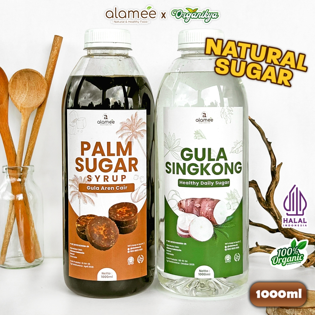 

ALAMEE Gula Aren Cair Singkong Ketela Palm Sugar Cair Organic Sirup Pemanis 1ltr organikya