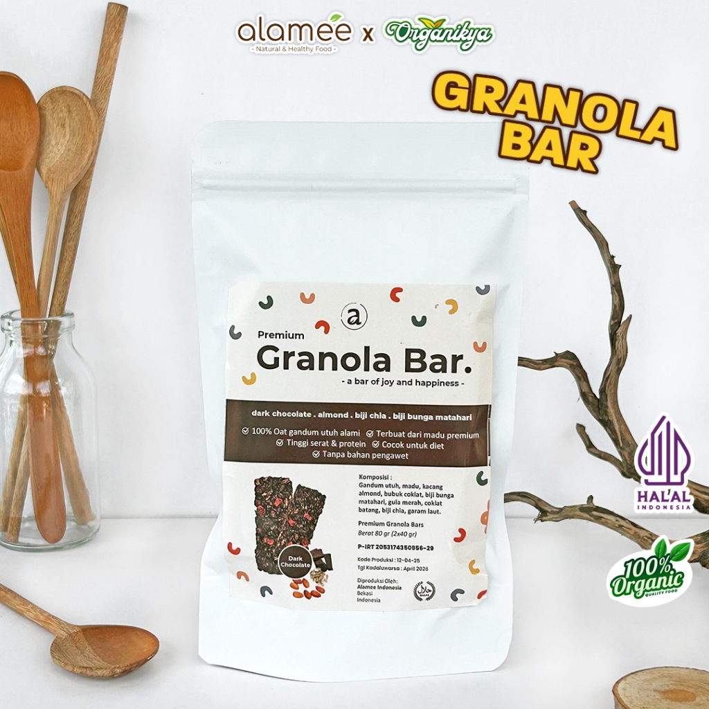 

ALAMEE Granola Bar Snackbar Dark Choco Chocolate Cemilan Diet Healthy Rendah Kalori 80gr organikya