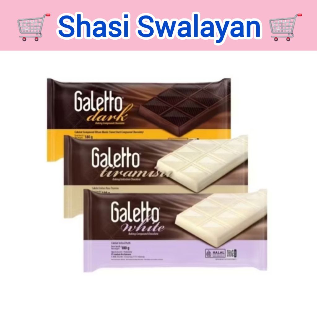 

Galetto Compound Chocolate 180 Gr - Coklat Galeto Batang Blok Dark/ White/ Tiramisu