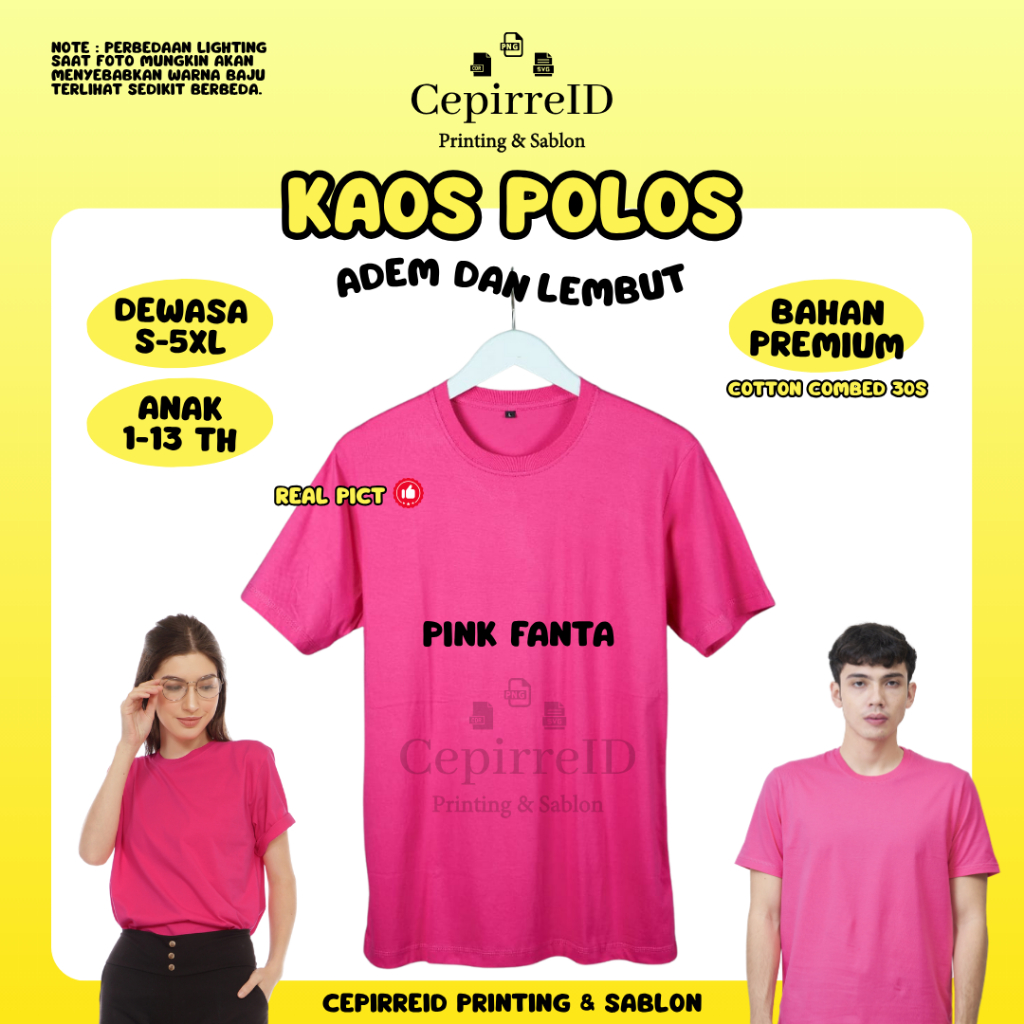 CepirreID - Kaos Polos PINK FANTA Premium Cotton Combed 30s / 100% Katun / Unisex Cewek dan Cowok