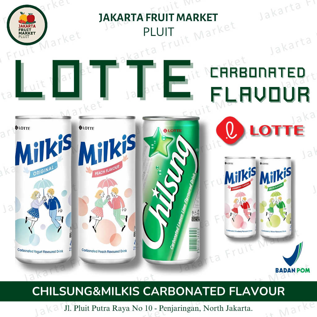 

MINUMAN LOTTE SPARKLING CARBONATED FLAVOUR Chilsung & Milkis Rasa Karbonat