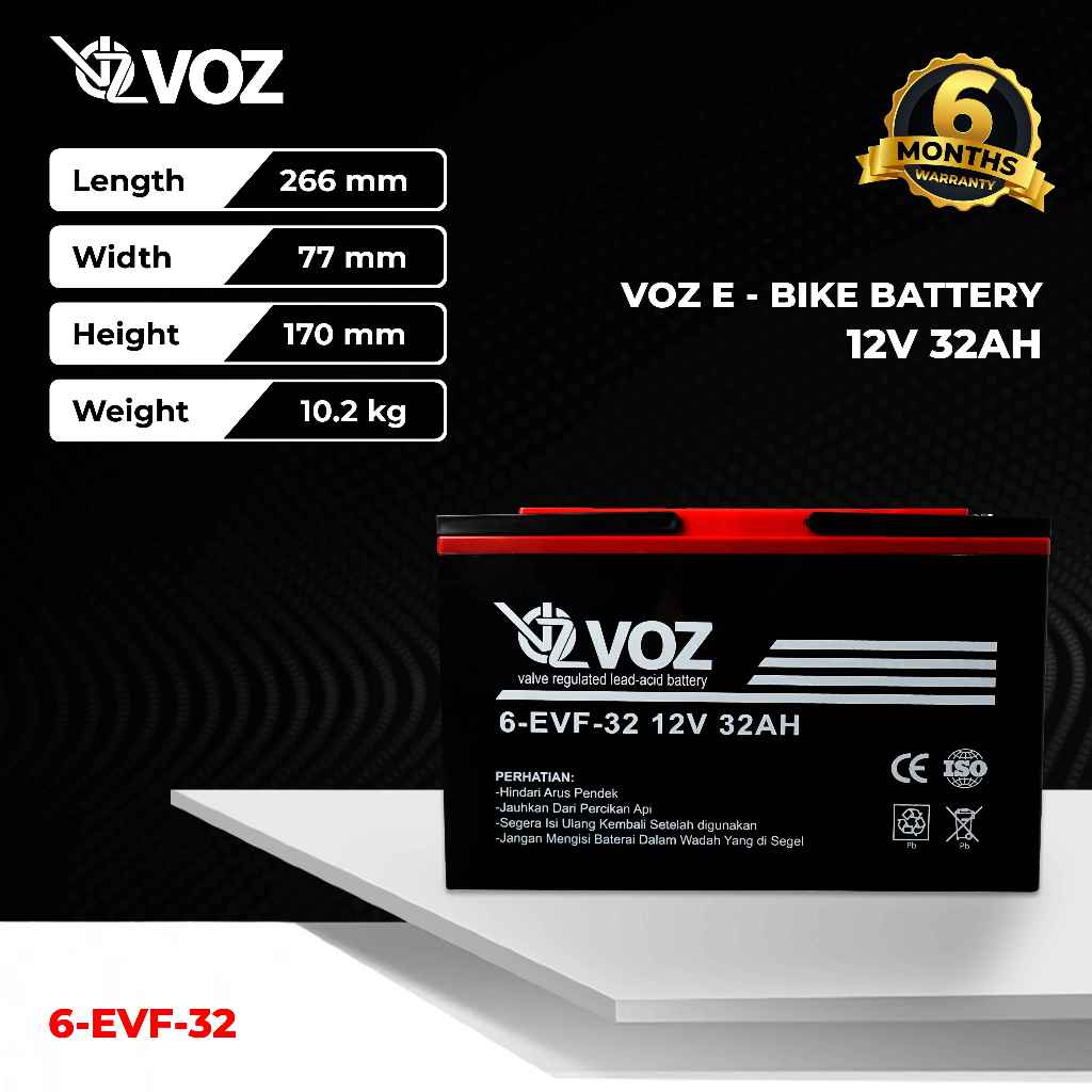 Voz Baterai Sepeda Listrik 12V 32 Ah | Voz E-Bike Baterai 12V 32 Ah