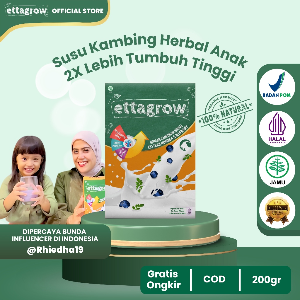 

Ettagrow Susu Kambing Herbal Anak – 2X Lebih Tumbuh Tinggi – Ekstrak Kelor & Blueberry – 200gr