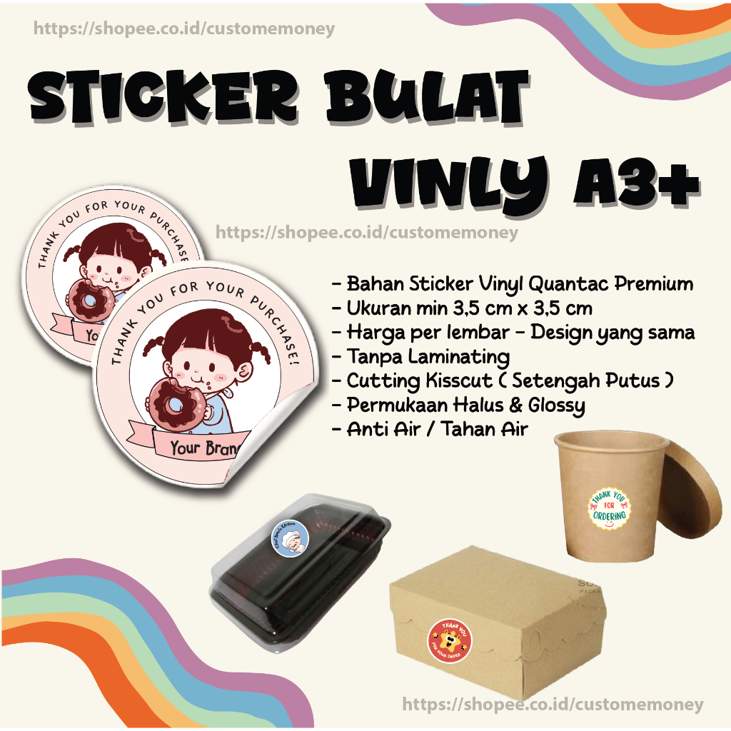 

Cetak Stiker Bulat Vinyl Anti Air Waterproof A3+ Kisscut Label Makanan Online Shop Vynil Vinil Cute