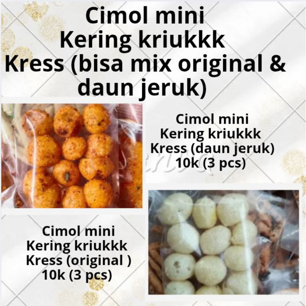 

Kerupuk cimol mini kering original dan daun jeruk pedas