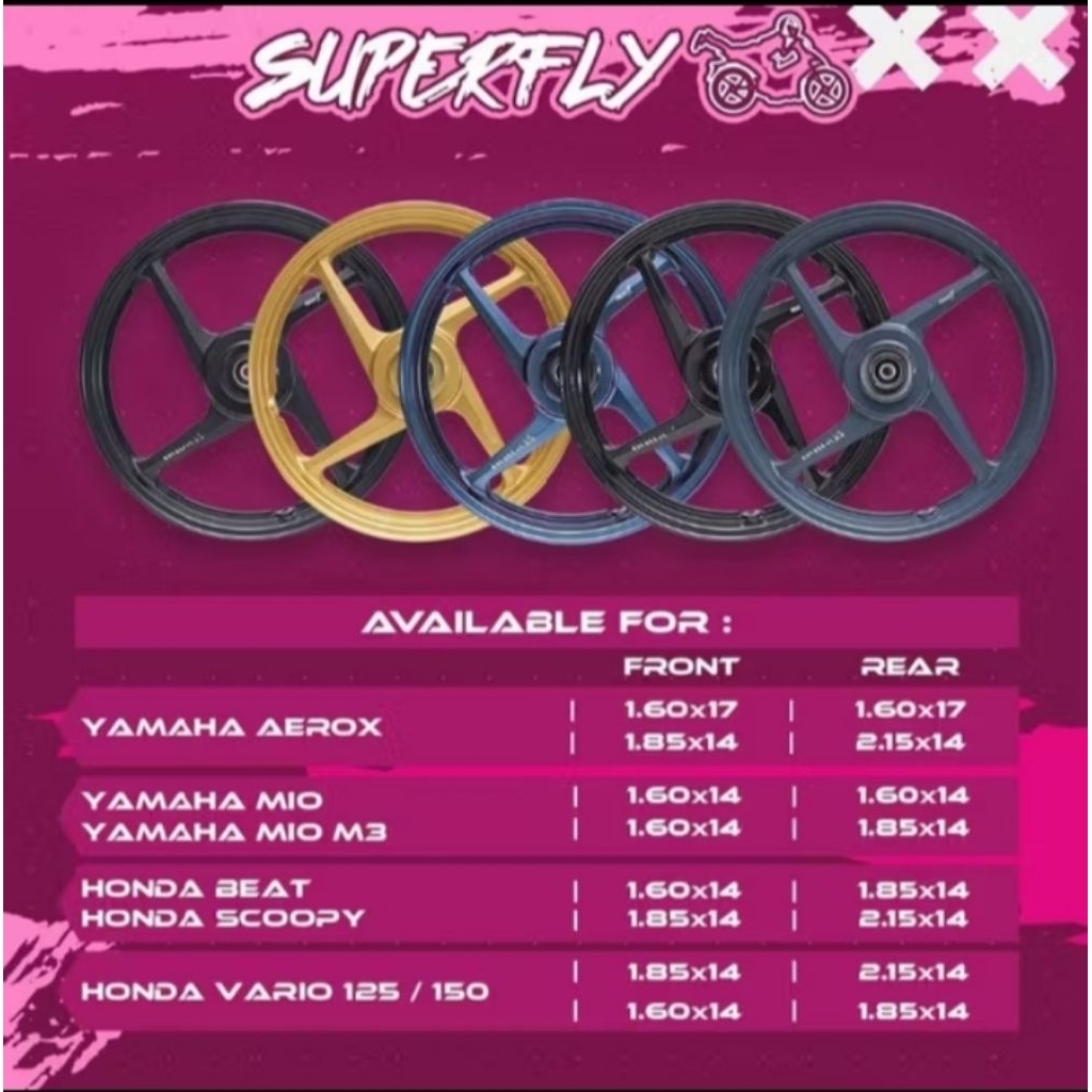 VELG SUPERFLY RACING MIO/ MIO M3/MIO Z/MIO SPORTY/MIO SOUL/GT 125 Free Kaos
