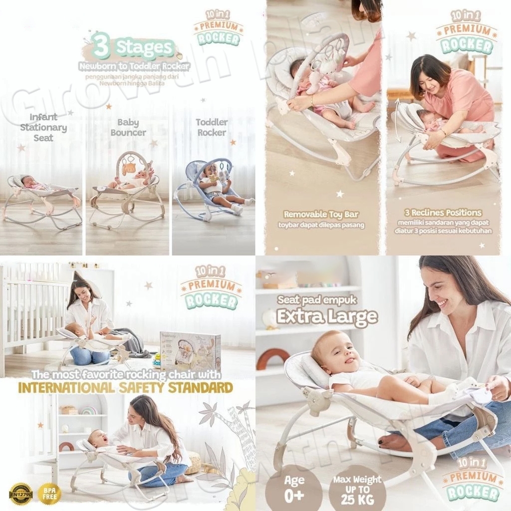 Bouncer baby 10in1 Kursi Goyang Manual Bayi Ayunan Bayi Bouncer Bayi To Up 25 kg
