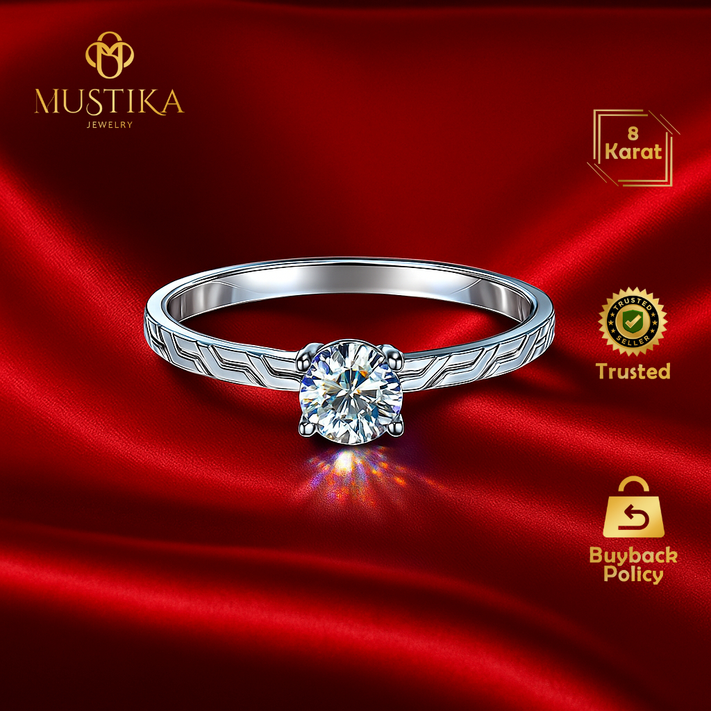 Cincin Emas Putih 8K / 375 Model Solitaire Fashion [Eterna] Mustika Gold Jewelry