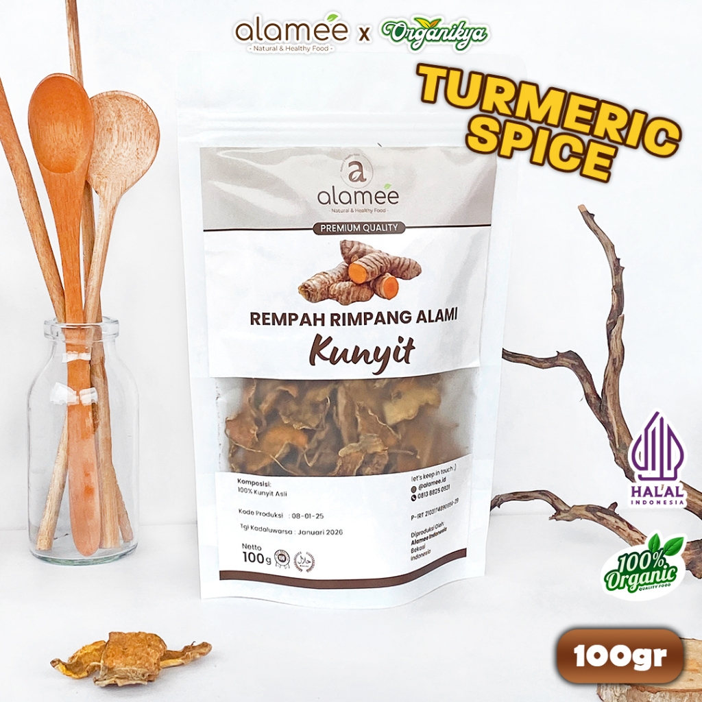 

ALAMEE Kunyit Kering Dried Turmeric Iris Rempah Rimpang Organik Alami Kunir Bumbu 100gr organikya