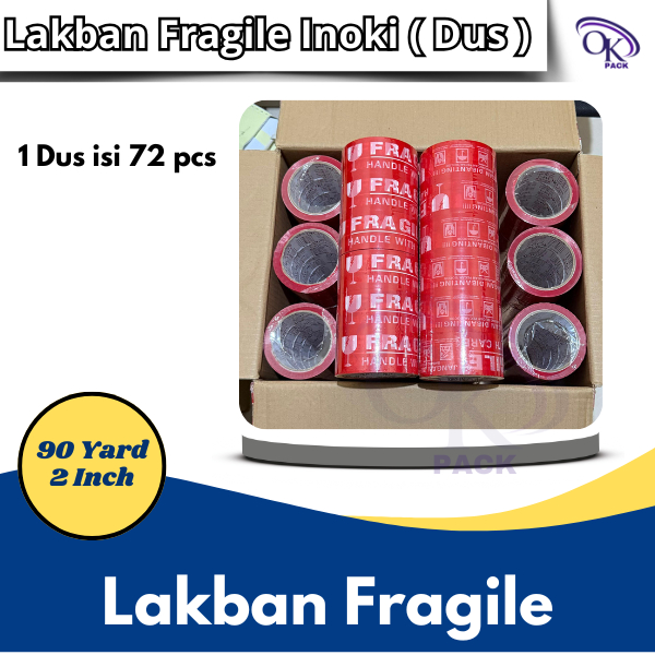 

LAKBAN FRAGILE MERAH 90 YARD X 2 INCH/48MM ( 1 Dus isi 72 Roll ) BAGUS JANGAN DIBANTING (Merek Inoki )