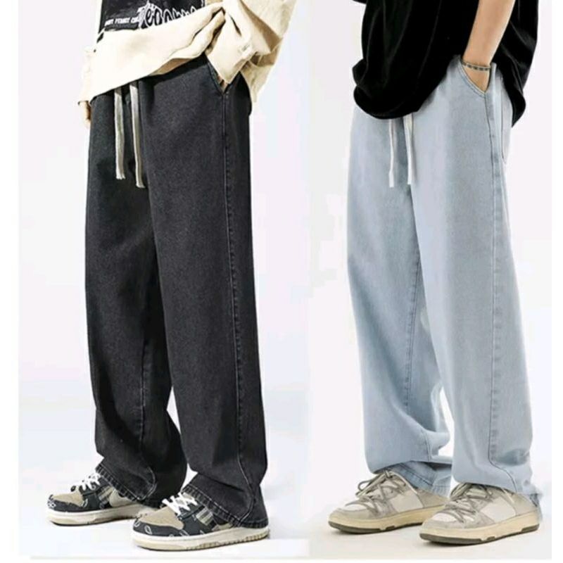 Celana Jeans Pria Panjang Snow Black - Celana Jeans Korea Style Original Loose Straight - Celana Jea