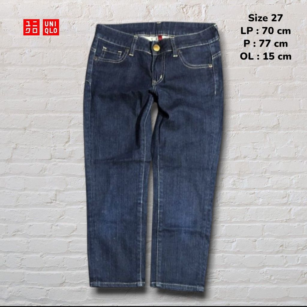 Size 27 Celana Panjang Jeans Uniqlo 7/8 Dark Blue Washed Original Second Preloved #C2J24