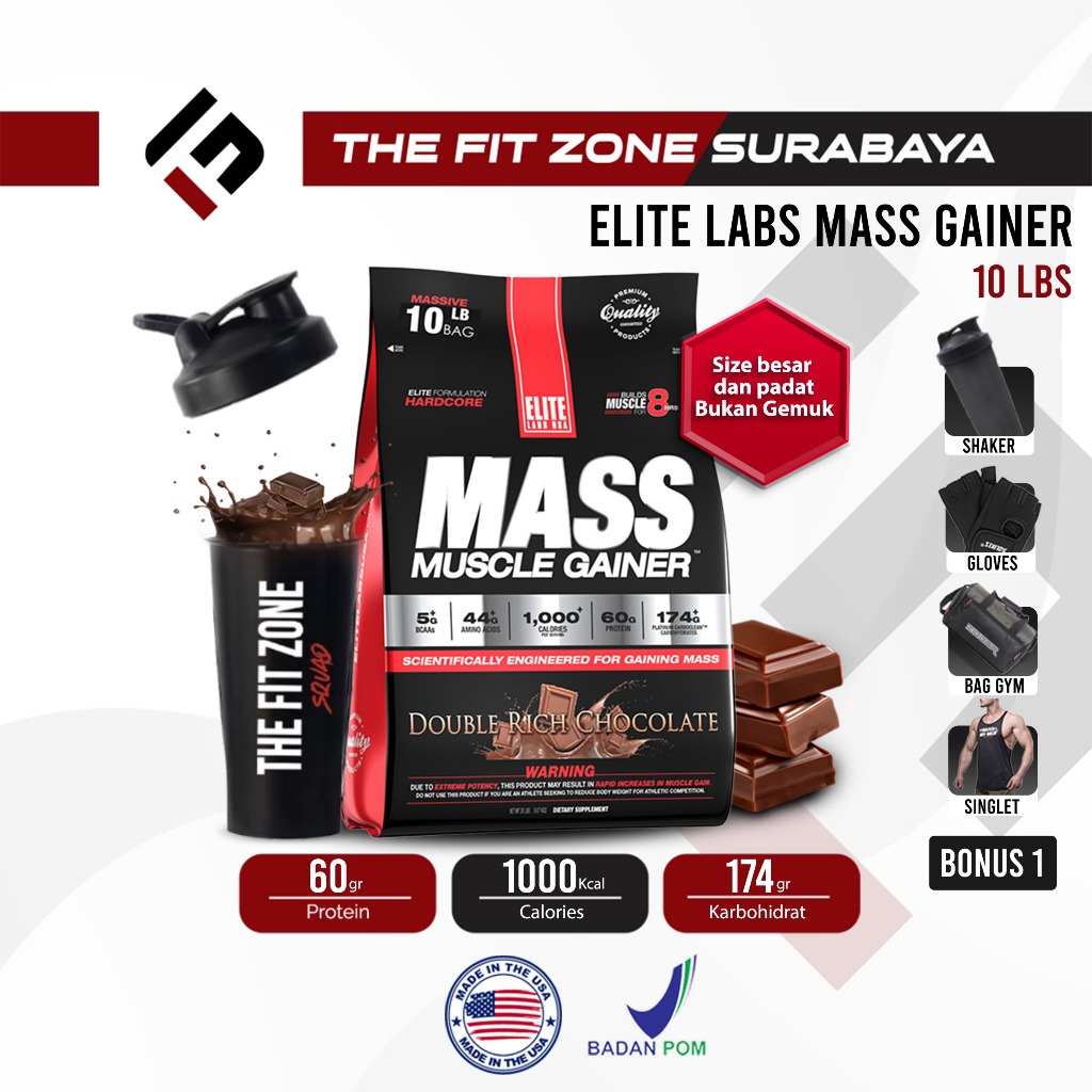 ELITE LABS Mass Muscle Gainer 20 Lbs Supplementasi Fitness Weight Gainer Elitelabs
