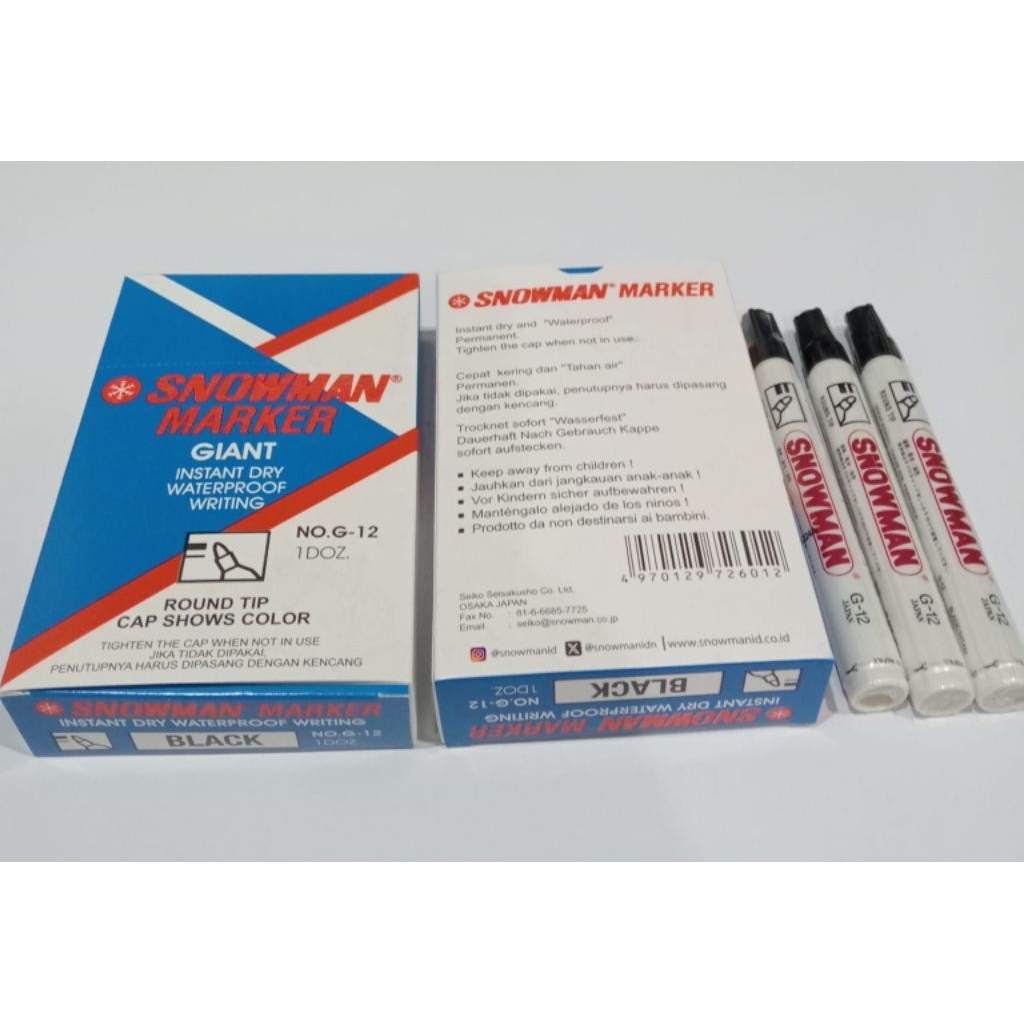 

(3 Lusin) Spidol Permanen Snowman G-12/Tidak Dapat Dihapus Warna Hitam