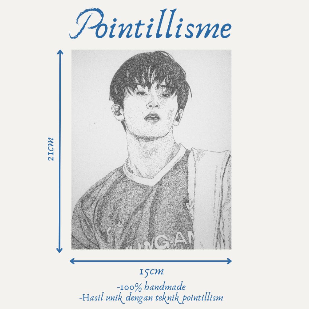 

Custom Sketsa Wajah Pointillism Hitam Putih Satu wajah(single) Ukuran 15×21CM(A5) Cocok Untuk Hadiah & Dekorasi