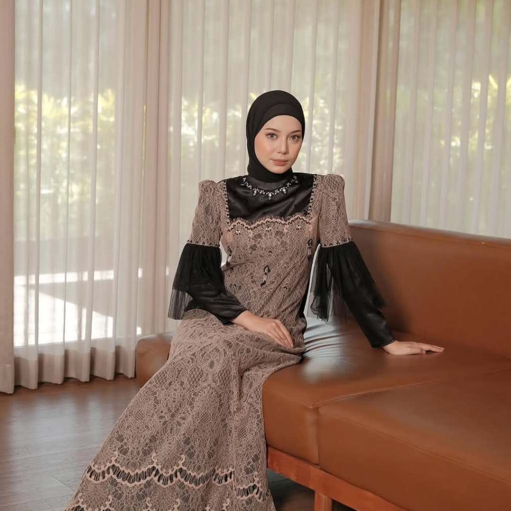 Amanda Mall - Rinjani Dress Luxury Bahan Satin Silk Mix Brukat Chantily Premium / Dress Wanita Payet