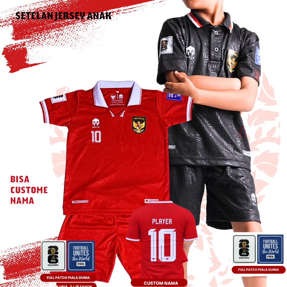 Setelan Jersey Anak Timnas Indonesia Mills Unisex Baju Dan Celana