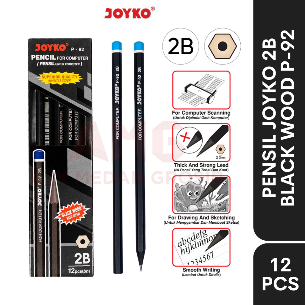 

PENSIL JOYKO 2B P-92 BLACK WOOD 1 BOX ISI 12 PCS