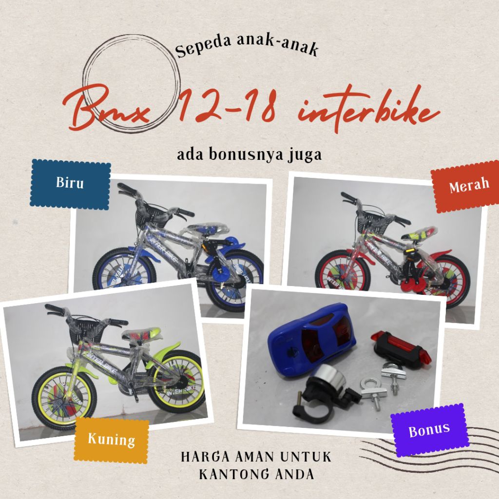 BMX dan MINI 12  untuk anak umur 2-4 tahun termurah ada Phoenix, Atlantis,interbike,centrum,michel.w